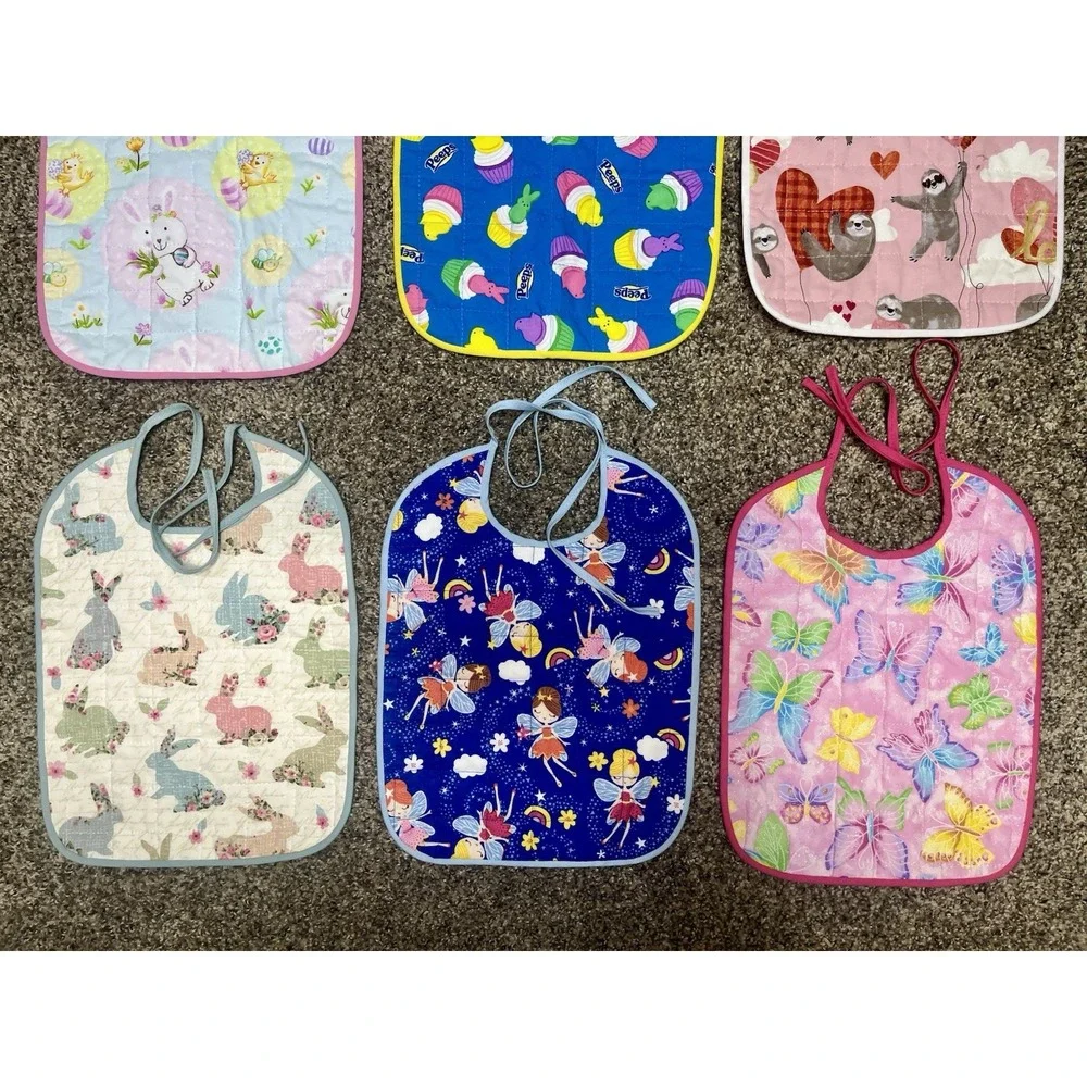 Lot Of 6 Quilted Handmade Bibs Girly Theme‎ Large Size 12